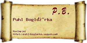 Puhl Boglárka névjegykártya